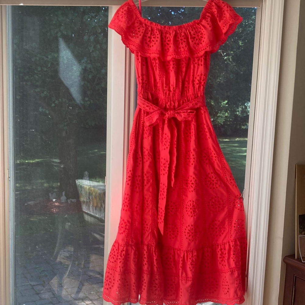 Lilly Pulitzer Liabella Off the Shoulder Coral Eyelet Dress.
